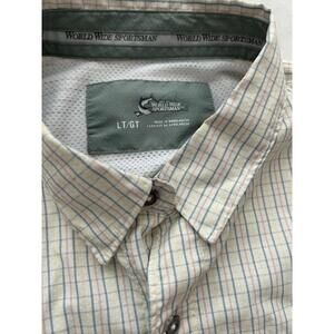 Worldwide Sportsman mens L Tall Plaid ButtonUp Lightweight Vented  Green  Cream